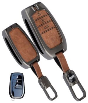 Toyota Fortuner Innova Hycross 3 Button Key Cover - Leather Metal