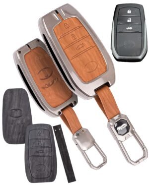 Toyota Fortuner Innova Hycross 3 Button Key Cover - 2-in-1 Leather Metal (Brown & Black)