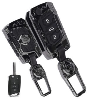 Volkswagen Taigun Virtus 3 Button Black Metal Key Cover - Transformer Armor Series