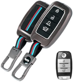 Kia Carnival Sonet 4 Button Key Cover - Metal Silicon