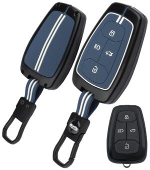 Tata Nexon Altroz 3 Button Key Cover - Black Metal Blue Silicone