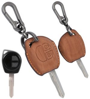 Maruti Suzuki Swift Dzire 3 Button Key Cover - Wooden Leather