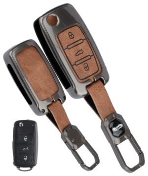 Volkswagen Polo Vento 3 Button Chrome Metal Key Cover - Leather Metal