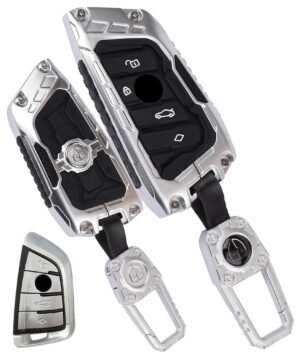 BMW Diamond Button 4 Button Leather Metal Key Cover - Transformer Armor Series