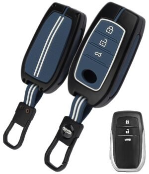Toyota Fortuner Innova Hycross 3 Button Key Cover - Black Metal Blue Silicone