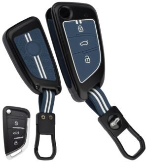 MG ZS EV 3 Button Key Cover - Black Metal Blue Silicone