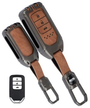 Honda BRV WRV CRV 3 Button Black Chrome Key Cover - Leather Metal