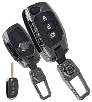 Hyundai Creta Venue 3 Button Chrome Metal Key Cover - Transformer Armor Series