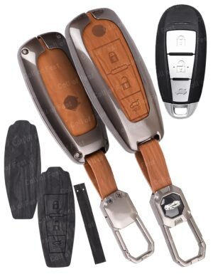 Maruti Suzuki Ertiga Ciaz 3 Button Key Cover - 2-in-1 Leather Metal (Brown & Black)