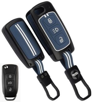 Tata Punch Tiago 3 Button Key Cover - Black Metal Blue Silicone