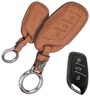 MG Hector Plus 3 Button Key Cover - Wooden Leather