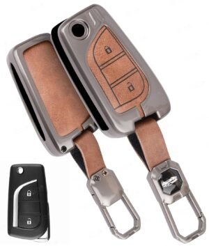 Toyota Innova Crysta Corolla Altis 2 Button Leather Metal Key Cover