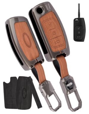 Ford Fiesta Figo 3 Button Leather Metal Key Cover