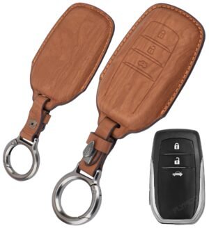 Toyota Fortuner Innova Hycross 3 Button Key Cover - Wooden Leather