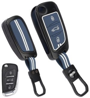 MG Gloster 3 Button Key Cover - Black Metal Blue Silicone