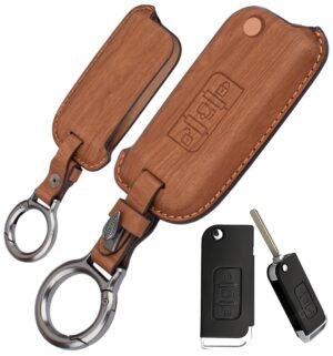 Mahindra XUV400 3 Button Key Cover - Wooden Leather