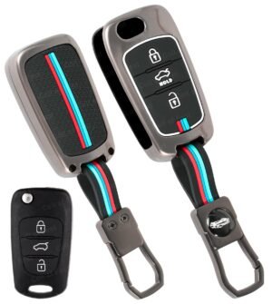 Hyundai i10 i20 Old 3 Button Black Chrome Key Cover - Metal Silicon