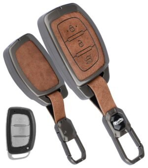 Hyundai New Verna i20 4 Button Key Cover - Leather Metal