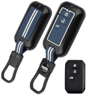 Maruti Suzuki New Swift 2024 3 Button Key Cover - Black Metal Blue Silicone