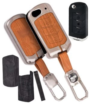 Mahindra XUV700 3 Button Key Cover - 2-in-1 Leather Metal (Brown & Black)