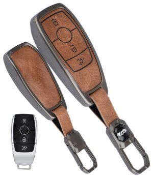 Mercedes E-Class S-Class 3 Button Leather Metal Key Cover