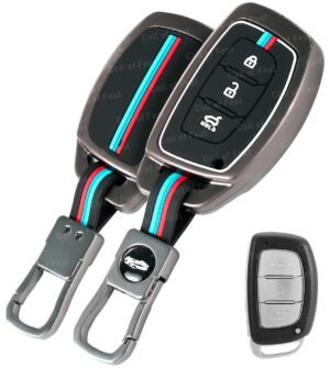 Hyundai New Verna i20 4 Button Key Cover - Metal Silicon