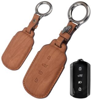 Tata Curvv Curvv EV 4 Button Key Cover - Wooden Leather
