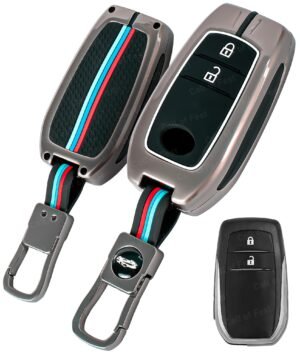 Toyota Innova Crysta 2 Button Black Chrome Key Cover - Metal Silicon