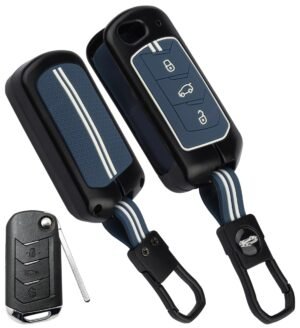 Mahindra XUV700 3 Button Key Cover - Black Metal Blue Silicone