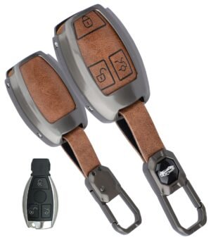 Mercedes C E S Class 3 Button Brown Key Cover - Leather Metal