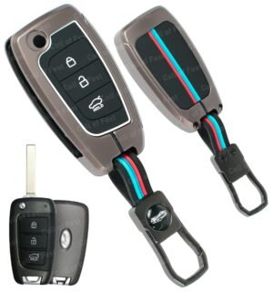 Hyundai Alcazar Tucson 3 Button Key Cover - Metal Silicon