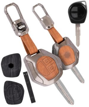 Maruti Suzuki Swift Dzire 3 Button Key Cover - 2-in-1 Leather Metal (Brown & Black)