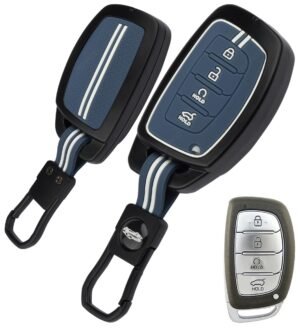 Hyundai i20 N Line 4 Button Key Cover - Black Metal Blue Silicone