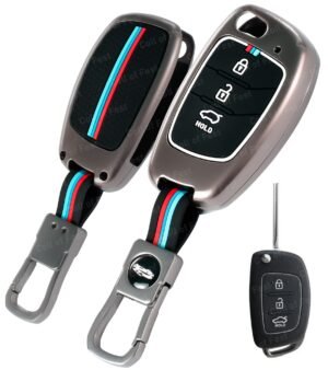 Hyundai Creta Venue 3 Button Chrome Metal Key Cover - Metal Silicon