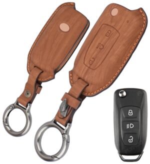 Tata Punch Tiago 3 Button Key Cover - Wooden Leather