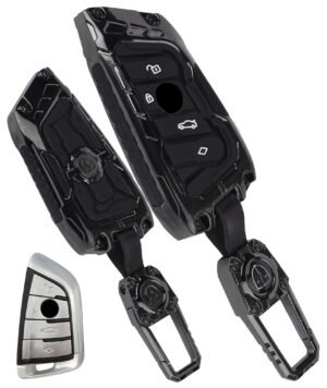 BMW Diamond Button 4 Button Leather Metal Key Cover - Transformer Armor Series
