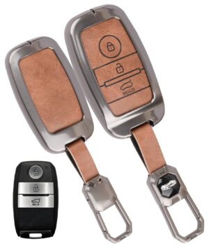 Kia Seltos Sonet 3 Button Leather Metal Key Cover