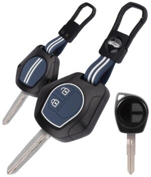 Maruti Suzuki Swift Dzire 3 Button Key Cover - Black Metal Blue Silicone