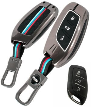MG Hector Plus 3 Button Key Cover - Metal Silicon