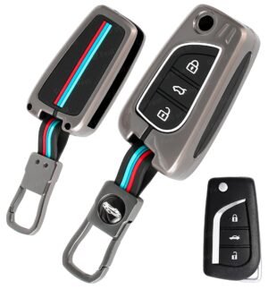Toyota Innova Crysta Corolla Altis 3 Button Key Cover - Metal Silicon