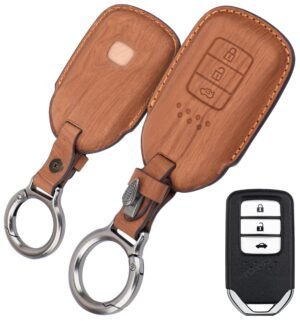 Honda BRV WRV CRV 3 Button Black Chrome Key Cover - Wooden Leather