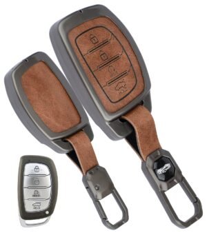 Hyundai i20 N Line 4 Button Key Cover - Leather Metal