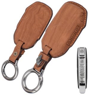 Kia Seltos 2024 4 Button Key Cover - Wooden Leather
