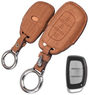 Hyundai New Verna i20 4 Button Key Cover - Wooden Leather