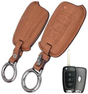 Hyundai Alcazar Tucson 3 Button Key Cover - Wooden Leather