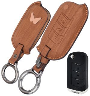 Mahindra XUV700 3 Button Key Cover - Wooden Leather