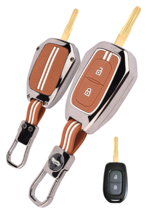 Coll of Fest Premium Metal Silicone Brown Key Cover Compatible with Renault Kiger | Kwid | Duster 2016 | Triber 2 Button Smart Key Cover Metal and Silicon Protection Glow in the Dark