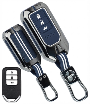 Coll of Fest Metal Blue Silicon Key Cover Compatible with Honda BRV, WRV, CRV, Jazz, City 3 Button Full Metal Protections Special Feature Visible in Low-Light Conditions