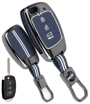 Coll of Fest Metal Blue Silicon Key Cover Compatible with Hyundai Alcazar, Aura, Creta, i10 Grand Nios, i20 Active, i20 Elite, Tucson, Verna, Venue, Xcent, Exter 3 Button Smart Flip Key