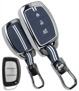 Coll of Fest Metal Blue Silicon Key Cover Compatible with Hyundai Creta i10 Grand i20 Elite i20 Active Xcent Verna 4s, Tucson Elantra Grand i10 Nios 3 Button Smart Key Feature Visible in Low-Light